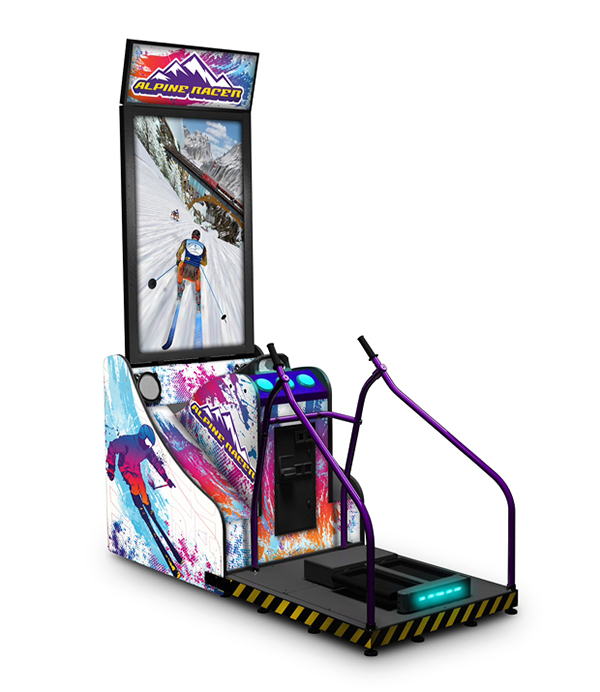Ski-Simulator mit Bildschirm, Standplattform und Haltestangen