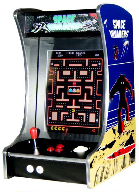 Arcade-Tischgerät im Pac-Man- und Space-Invaders-Design mit Joystick