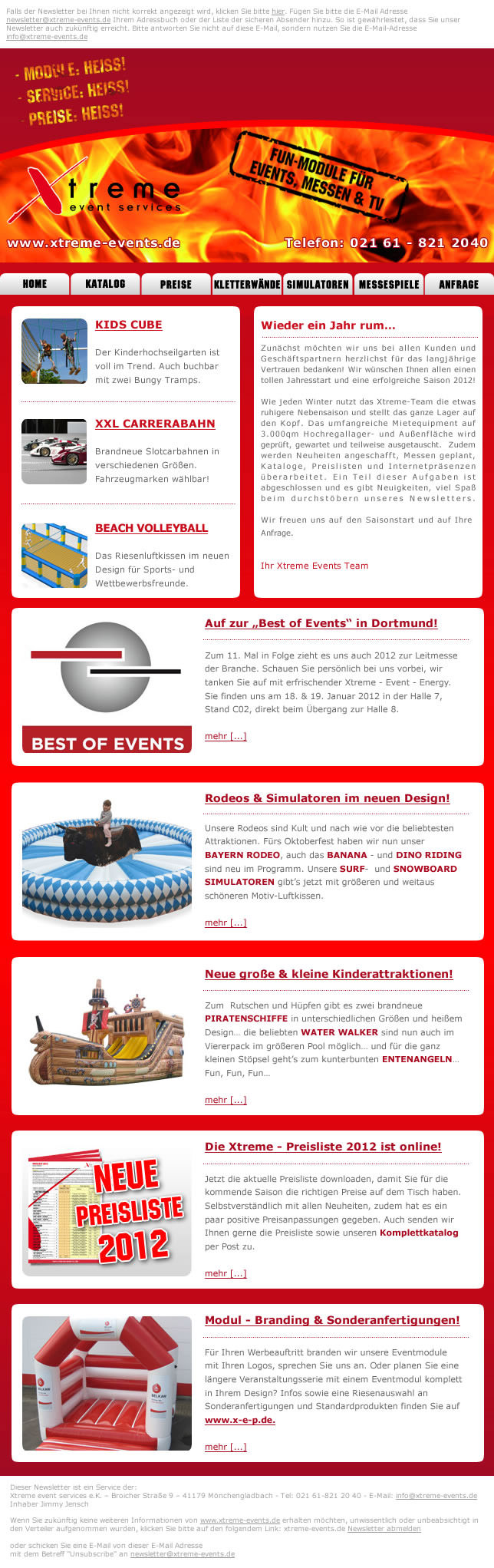 Newsletter Xtreme Events 2012